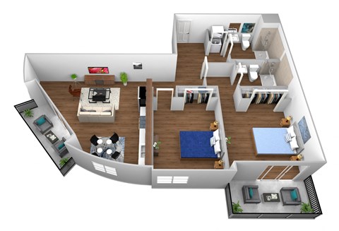 a 3d design of a floor plan with a dog